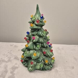 Vintage 6 Inch Green Ceramic Christmas Tree w/ Peg Lights - No Lamp